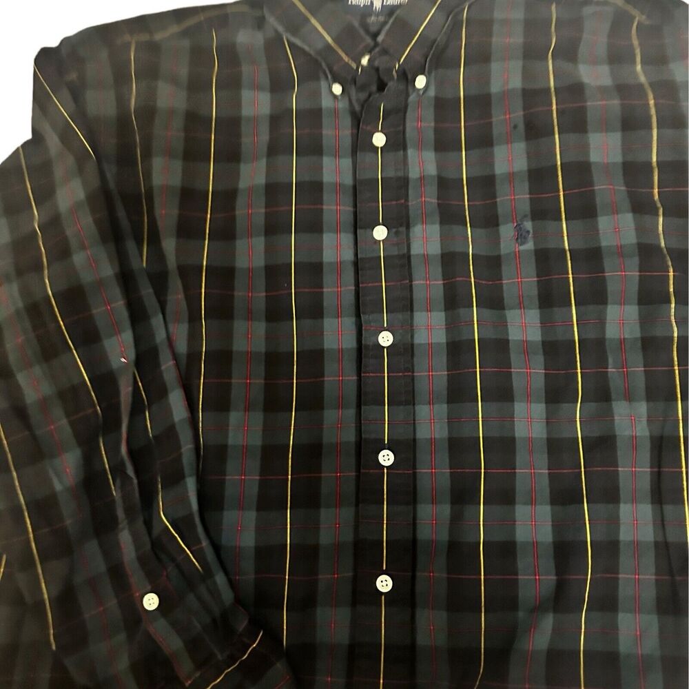 Ralph Lauren Blake Shirt Men XL Blue Green Plaid Button Down Cotton Long Sleeve